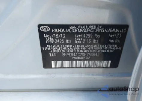 2013 Hyundai Sonata Gls from USA, damaged, VIN 5NPEB4AC7DH750942